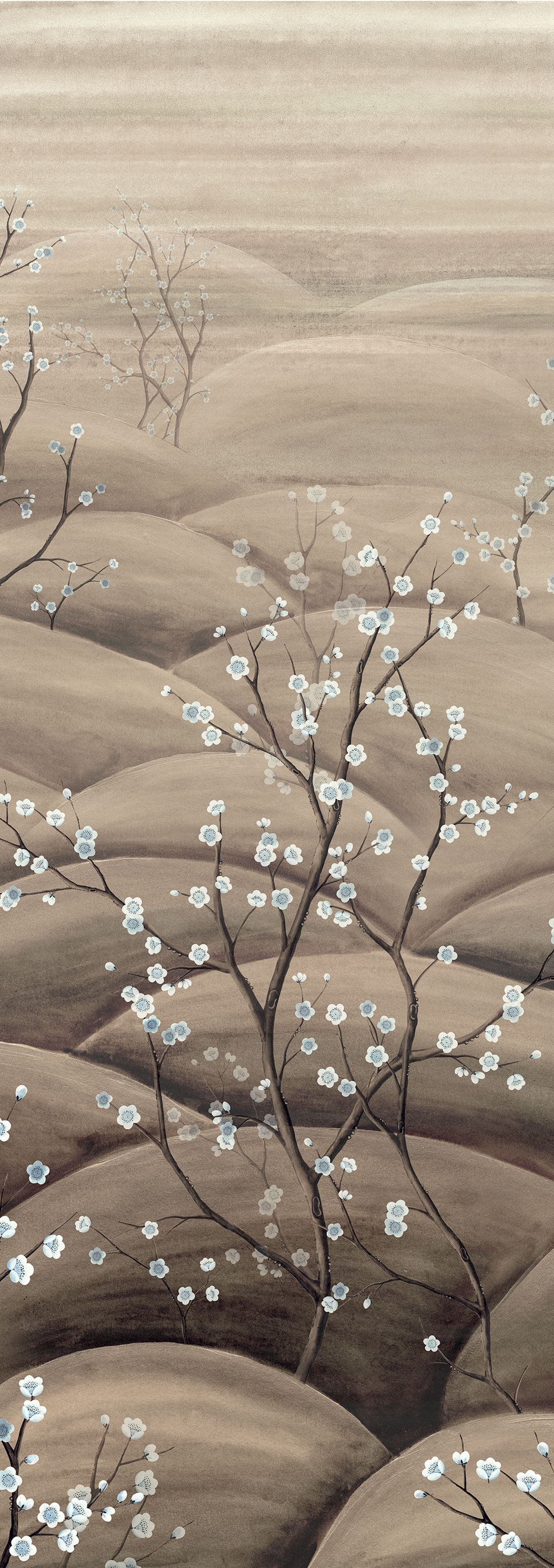 Fototapete, beige, grau, blühende Sakura-Zweige, DGTRA5013-300, Traces, Masureel