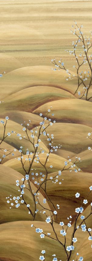 Fototapete, blau, beige, blühende Sakura-Zweige, DGTRA5022-260, Traces, Masureel