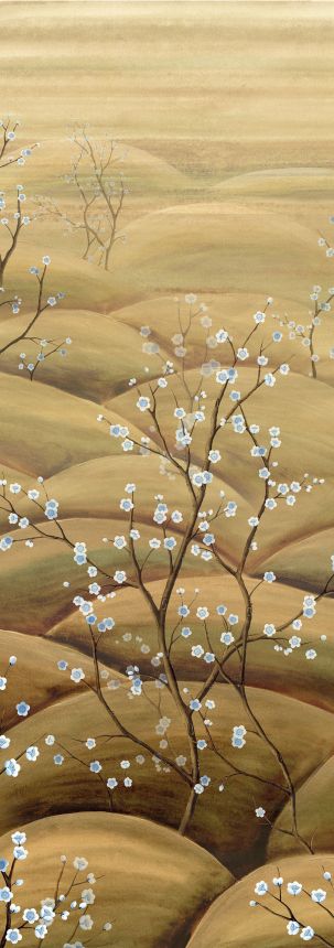 Fototapete, blau, beige, blühende Sakura-Zweige, DGTRA5023-300, Traces, Masureel
