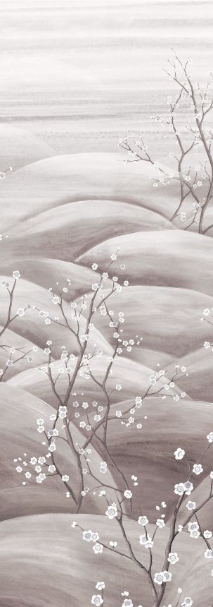 Fototapete, grau, weiß, blühende Sakura-Zweige, DGTRA5032-260, Traces, Masureel