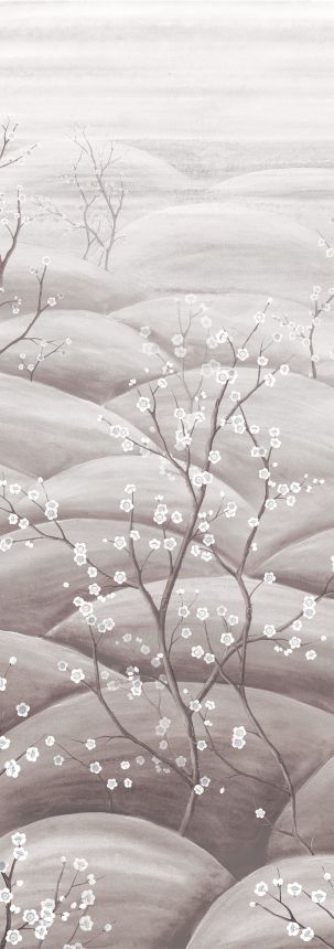 Fototapete, grau, weiß, blühende Sakura-Zweige, DGTRA5033-300, Traces, Masureel