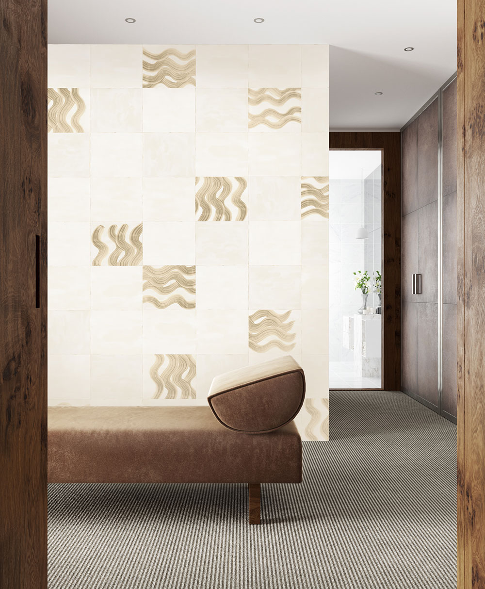 Fototapete, beige, grau, Wellen in Quadraten, DGTRA6011-260, Traces, Masureel