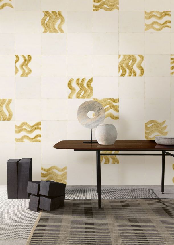 Fototapete, beige, gold, Wellen in Quadraten, DGTRA6021-260, Traces, Masureel
