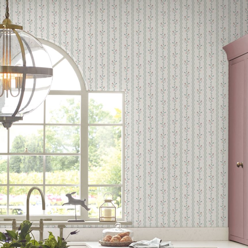 Tapete, Rosa, Blau, Blüten, 122748, Laura Ashley 4