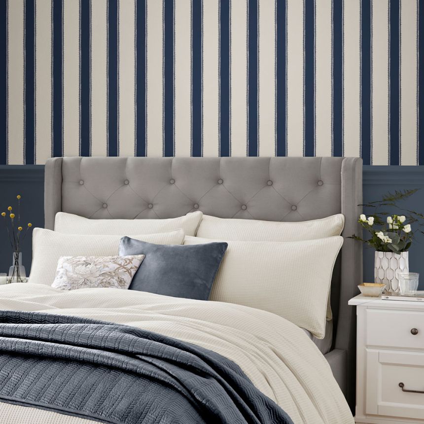 Tapete, Blau-Weiß, Streifen, 127404, Laura Ashley 4