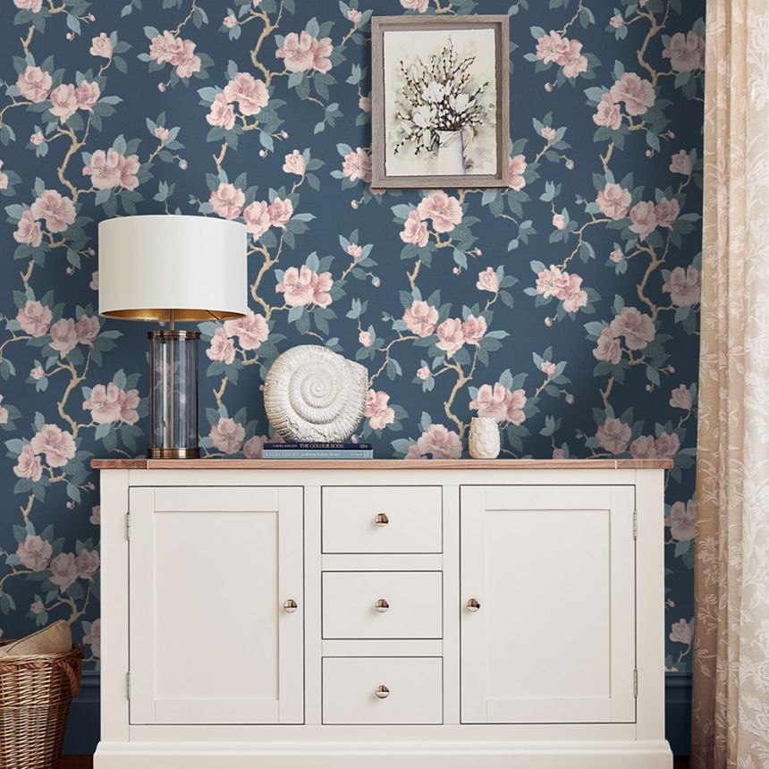 Blumentapete, Blau, Rosa, 130095, Laura Ashley 4