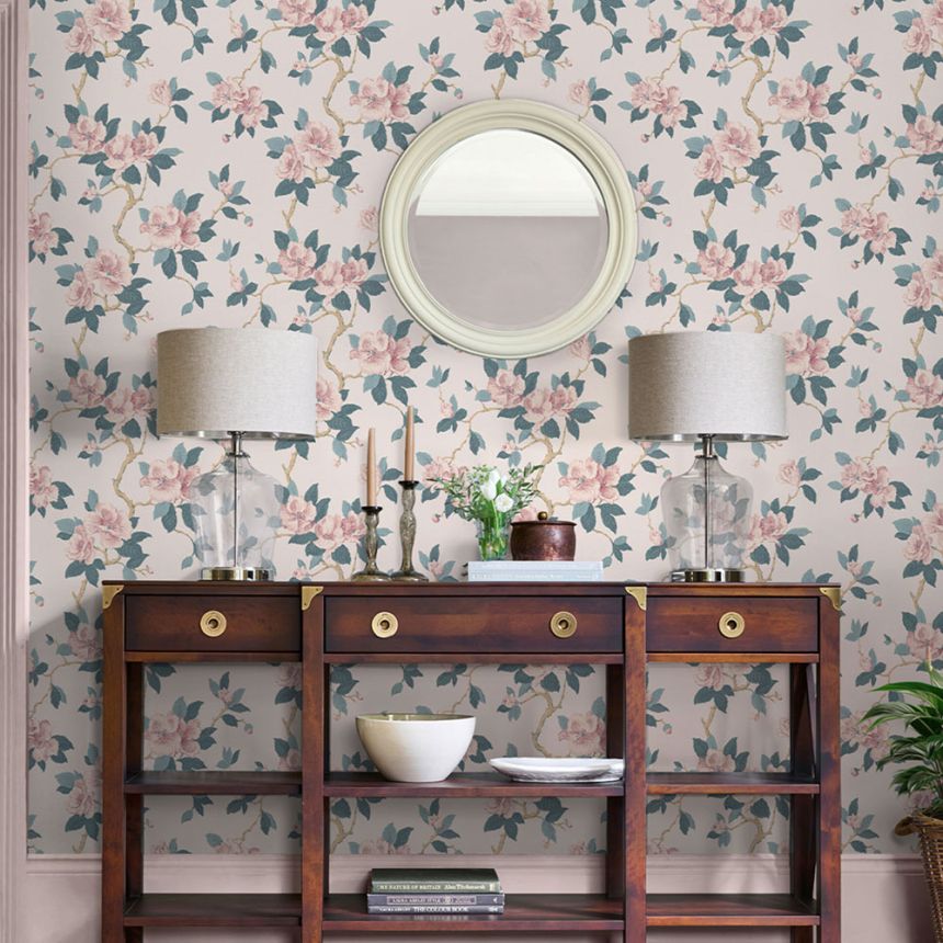 Blumentapete, Rosa, Blau, 130096, Laura Ashley 4