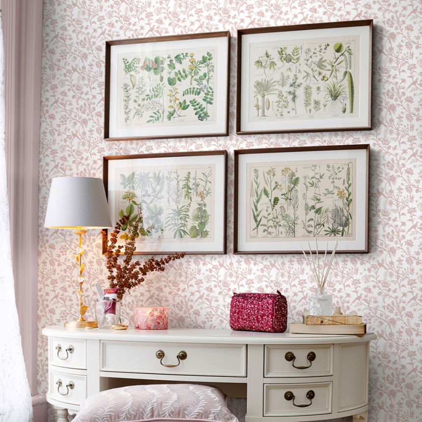 Tapete, Weiß, Rosa, Rosen, Vögel, 130108, Laura Ashley 4