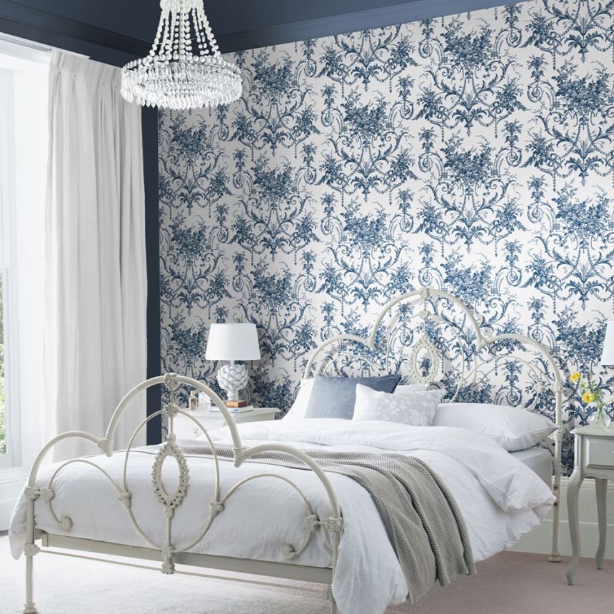 Schlosstapete, Blau-Weiß, Blüten, 122767, Laura Ashley 4