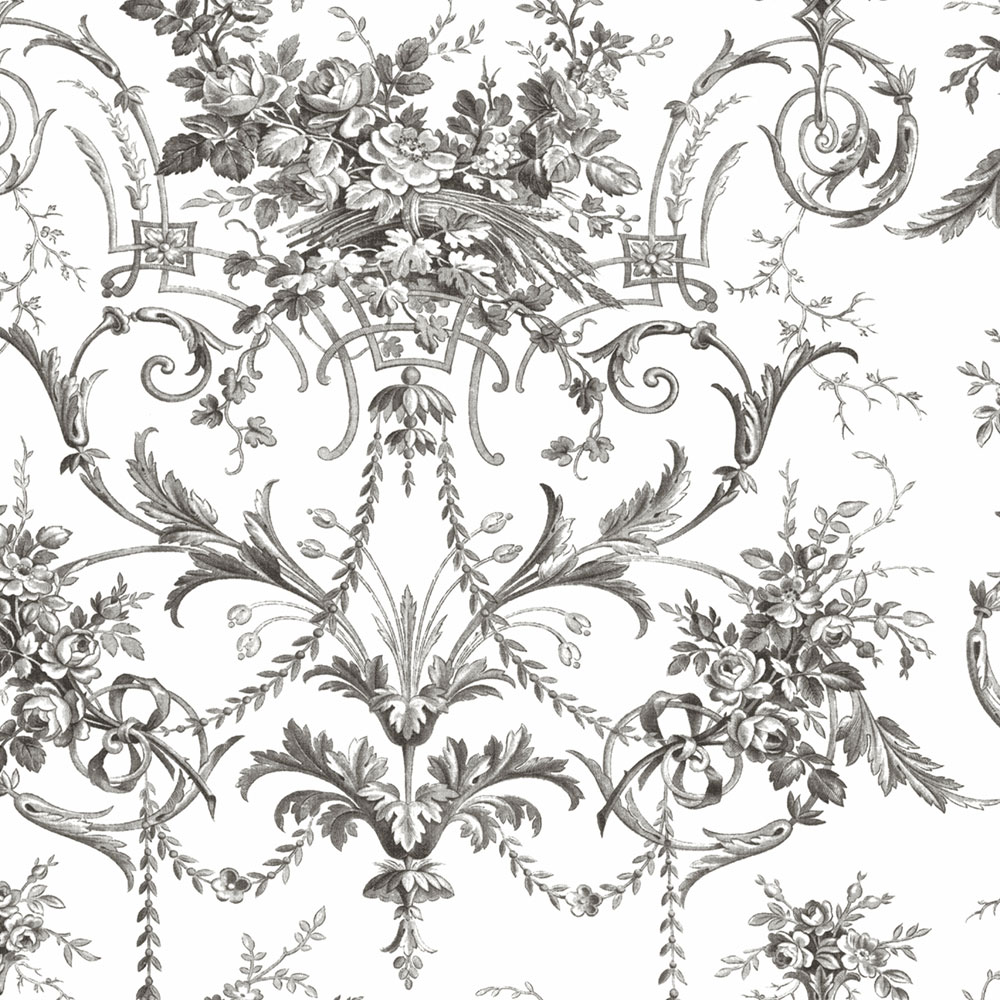 Schlosstapete, Schwarz-Weiß, Blüten, 122768, Laura Ashley 4