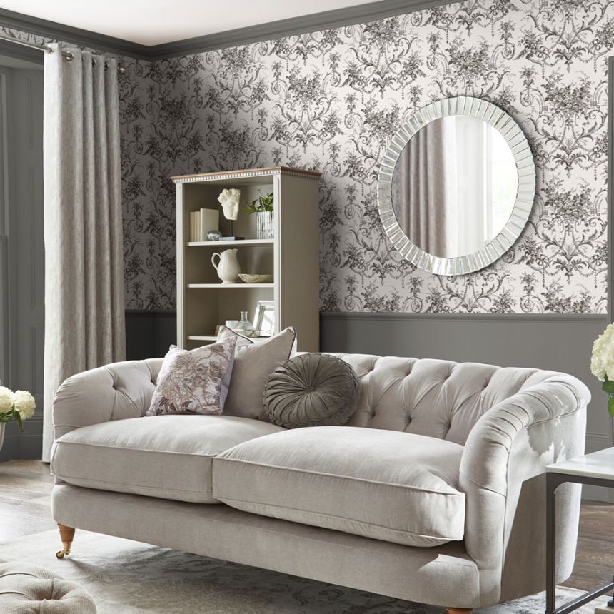 Schlosstapete, Schwarz-Weiß, Blüten, 122768, Laura Ashley 4