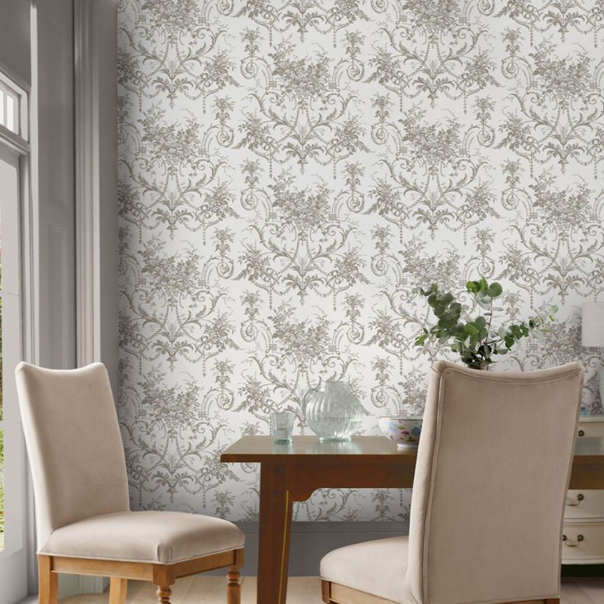 Schlosstapete, Grau-Weiß, Blüten, 130111, Laura Ashley 4