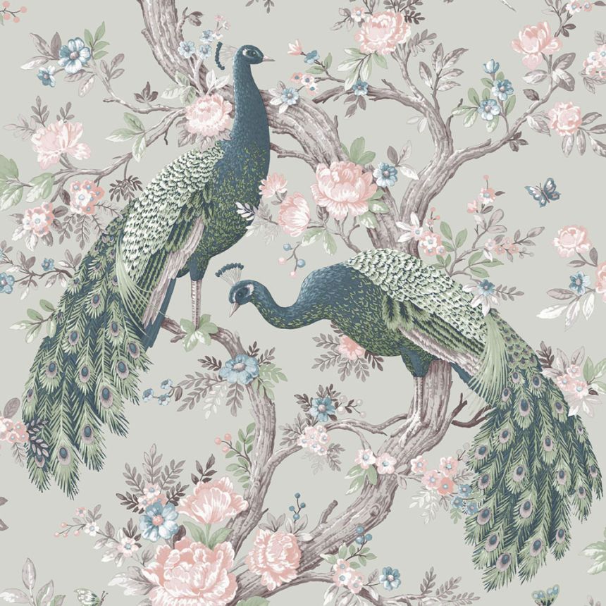 Tapete, Grün, Grau, Rosen, Pfauen, 130113, Laura Ashley 4