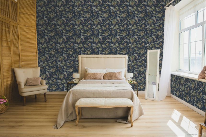 Tapete, Blau, Braun, Blumen, Vögel, 140316, Laura Ashley 4