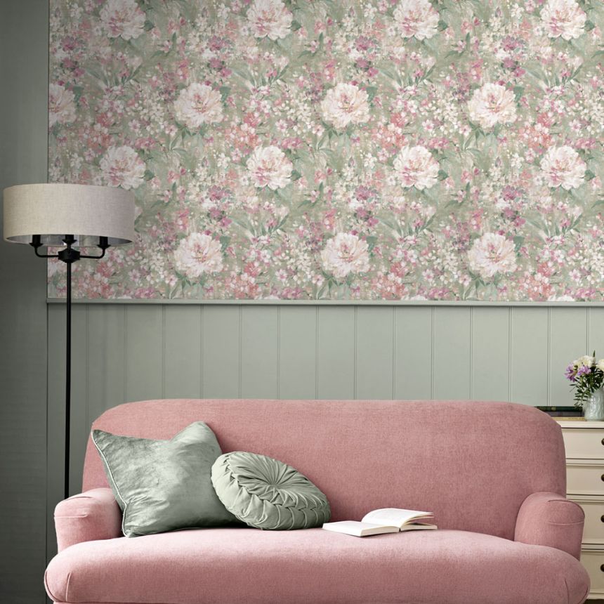 Tapete, Grün, Rosa, Blumenmuster, 140328, Laura Ashley 4