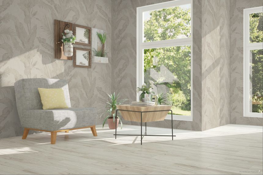 Luxustapete, beige, weiß, Blätter, Spachtelputzoptik, 6602, Metamorphosis, Parato by Cristiana Masi