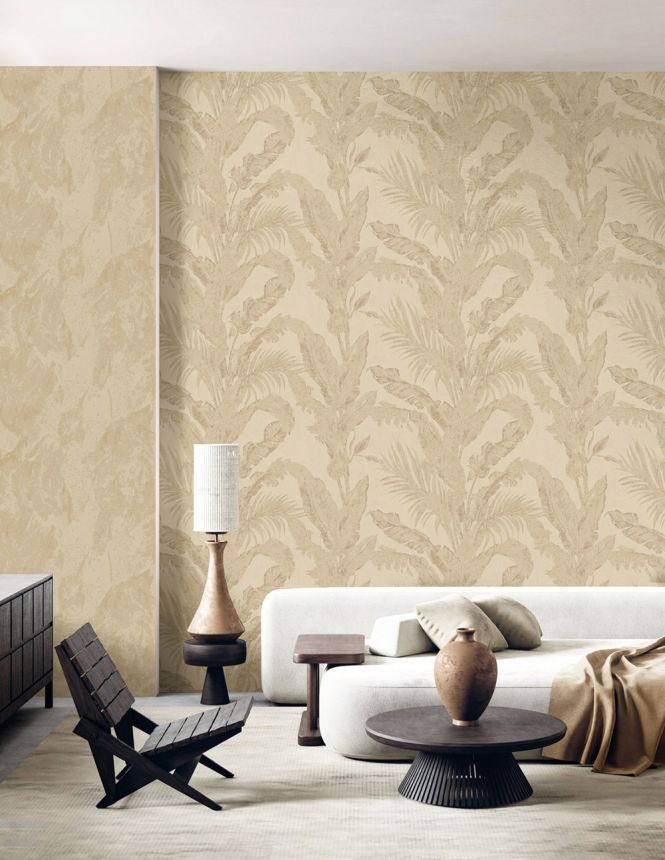 Luxustapete, beige, Blätter, Spachtelputzoptik, 6603, Metamorphosis, Parato by Cristiana Masi