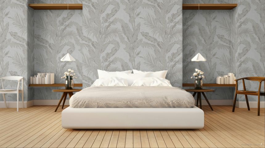 Luxustapete, grau, silber, Blätter, Spachtelputzoptik, 6608, Metamorphosis, Parato by Cristiana Masi