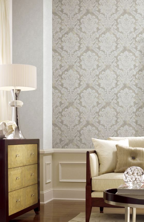Tapete, grau, weiß, Damastmuster, AU41004, Aurelia, Prestige Wallcoverings