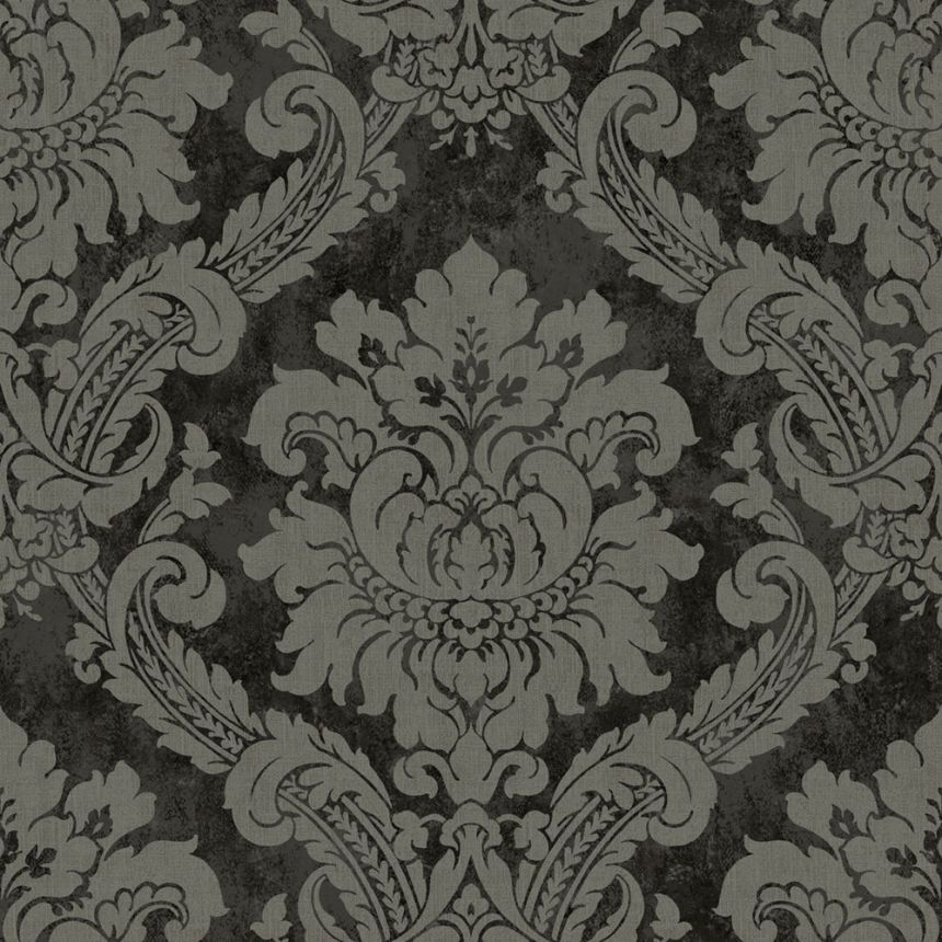 Tapete, schwarz, grau, Damastmuster, AU41005, Aurelia, Prestige Wallcoverings