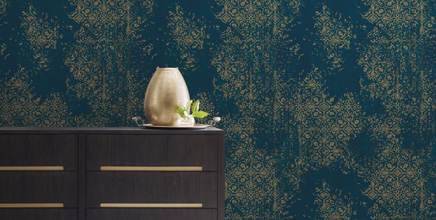 Tapete, blau, beige, Vintage-Ornamente, AU41205, Aurelia, Prestige Wallcoverings