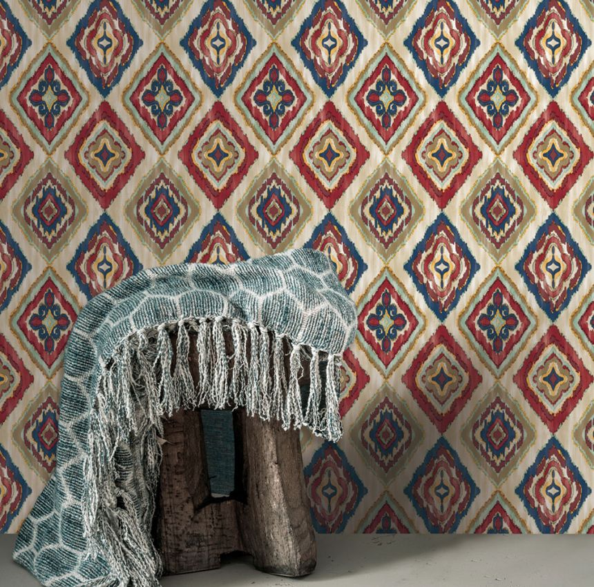 Tapete, beige, blau, Stoffoptik, AU41405, Aurelia, Prestige Wallcoverings