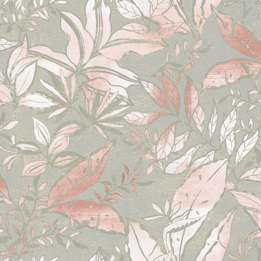 Tapete, grau, rosa, Blätter und Zweige, AU41703, Aurelia, Prestige Wallcoverings