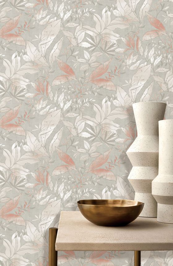 Tapete, grau, rosa, Blätter und Zweige, AU41703, Aurelia, Prestige Wallcoverings