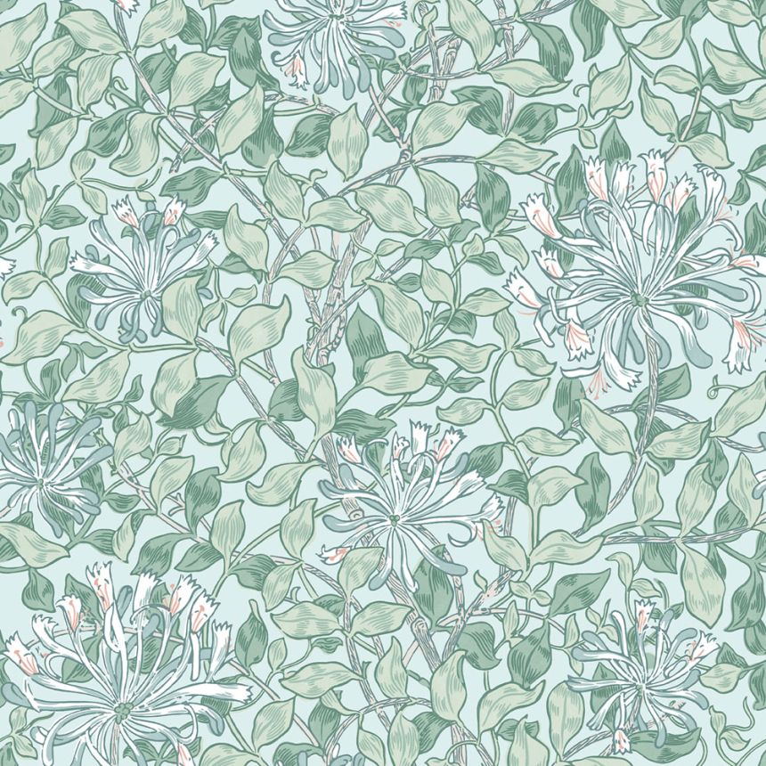 Tapete, Grün, Weiß, Blumen, Blätter, 140485, William Morris at Home vol. 2