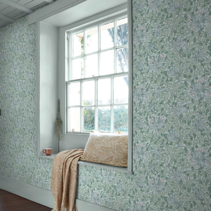 Tapete, Grün, Weiß, Blumen, Blätter, 140485, William Morris at Home vol. 2