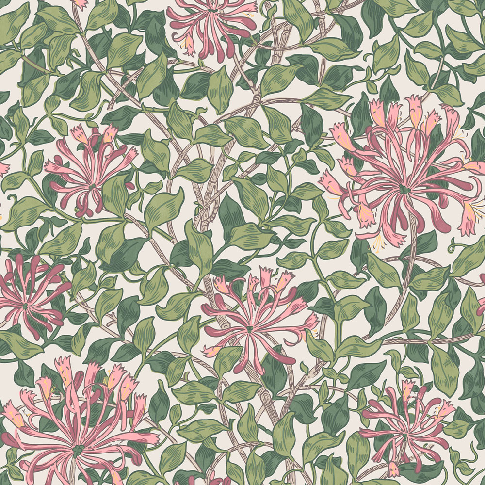 Tapete, Grün, Rosa, Blumen, Blätter, 140486, William Morris at Home vol. 2