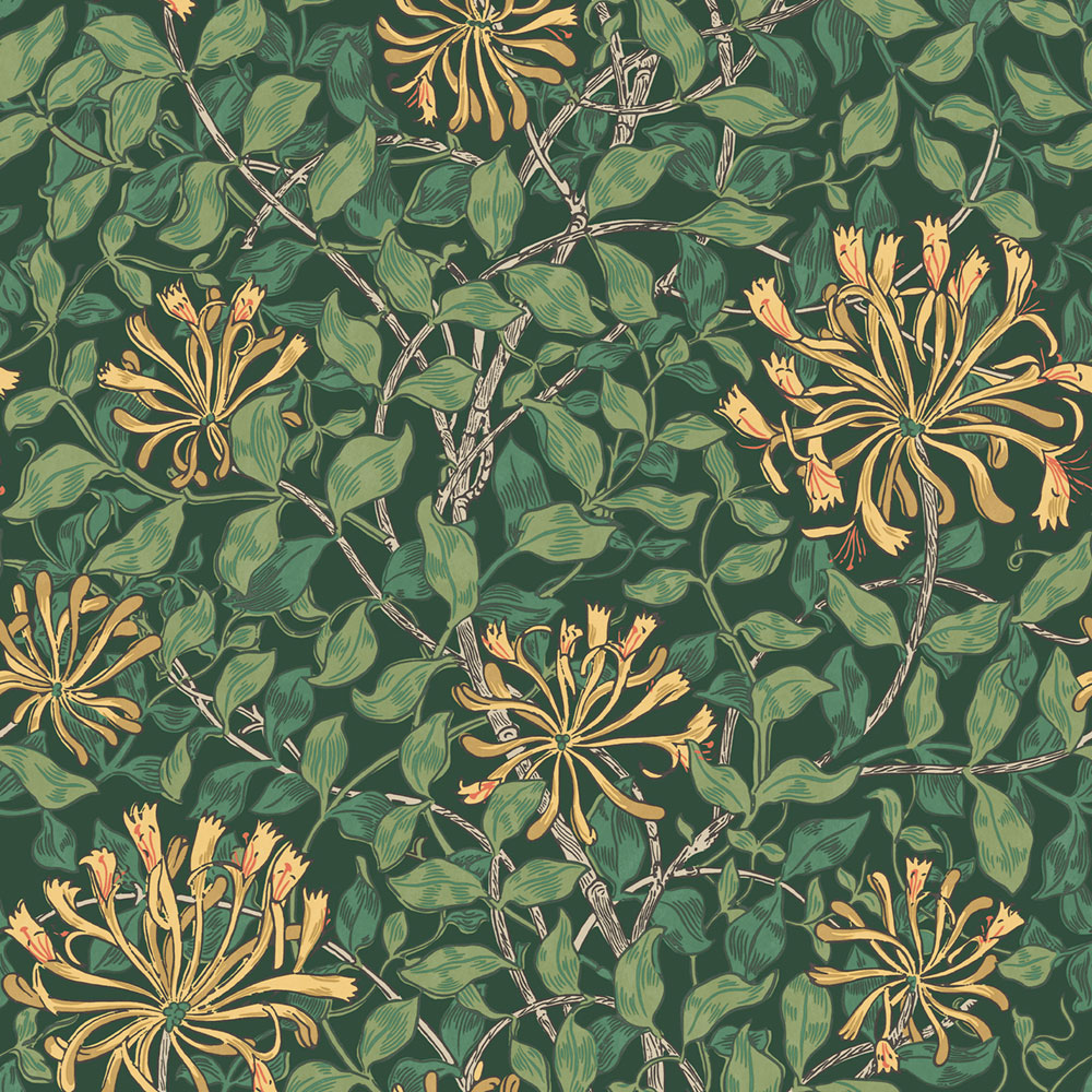 Tapete, Grün, Gelb, Blumen, Blätter, 140487, William Morris at Home vol. 2