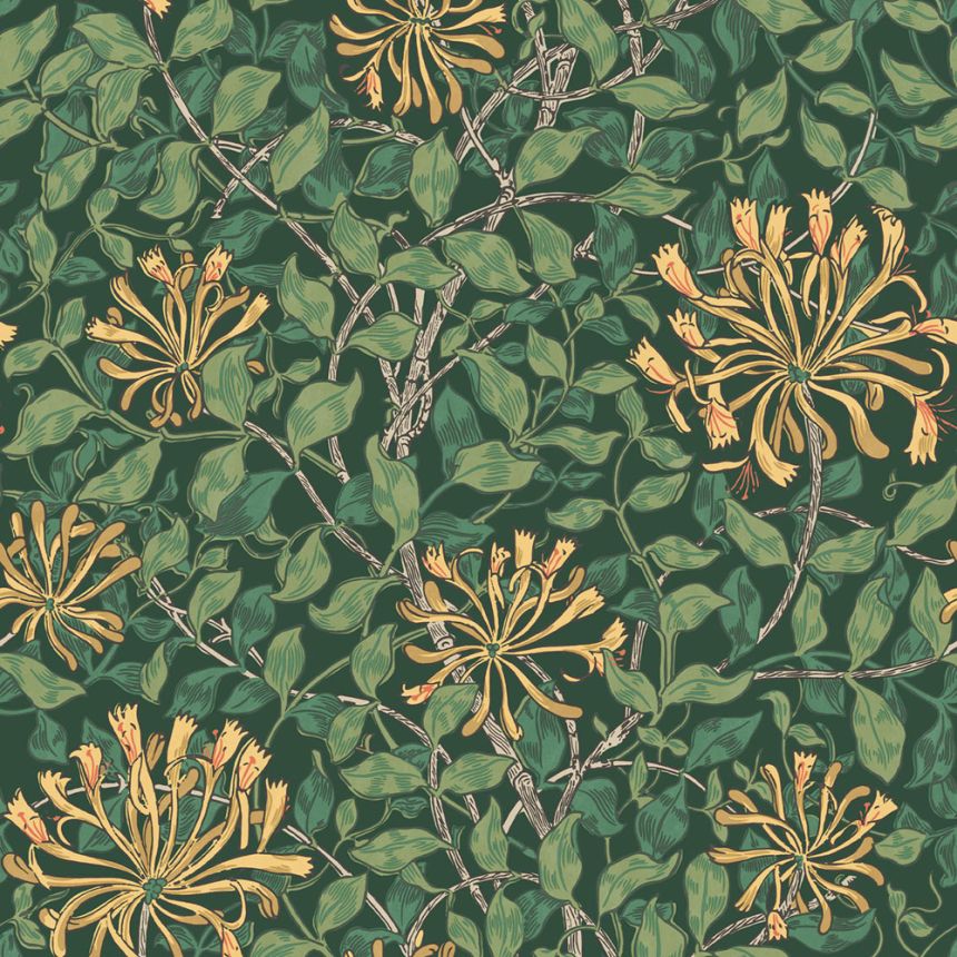 Tapete, Grün, Gelb, Blumen, Blätter, 140487, William Morris at Home vol. 2
