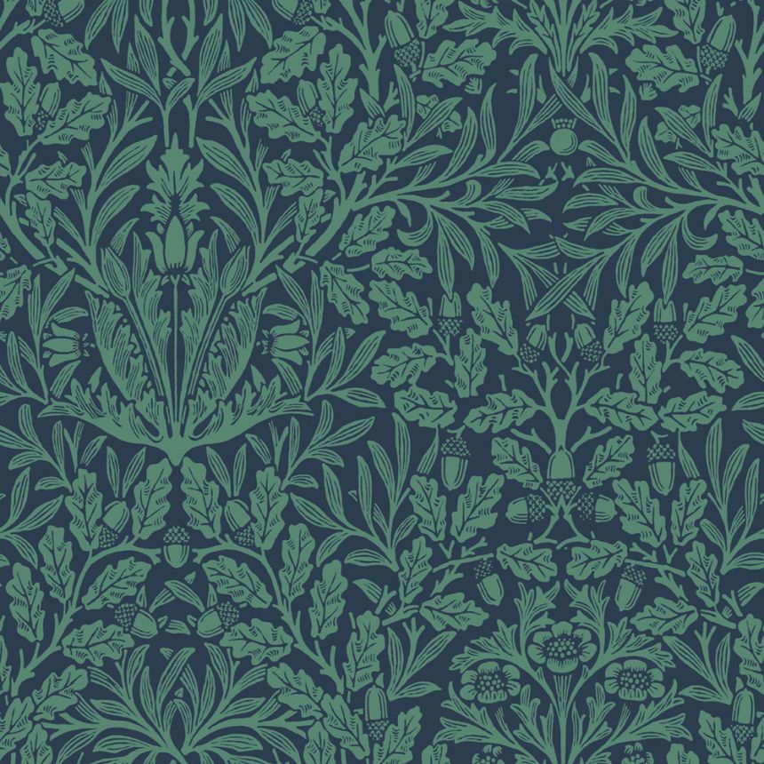 Tapete, Blau, Blumen, Blätter, 140489, William Morris at Home vol. 2