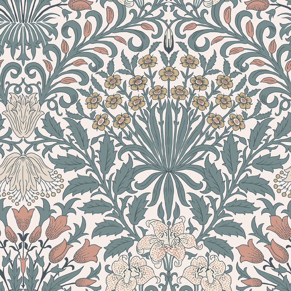 Tapete, Blau, Gelb, Blumen, Blätter, 140493, William Morris at Home vol. 2