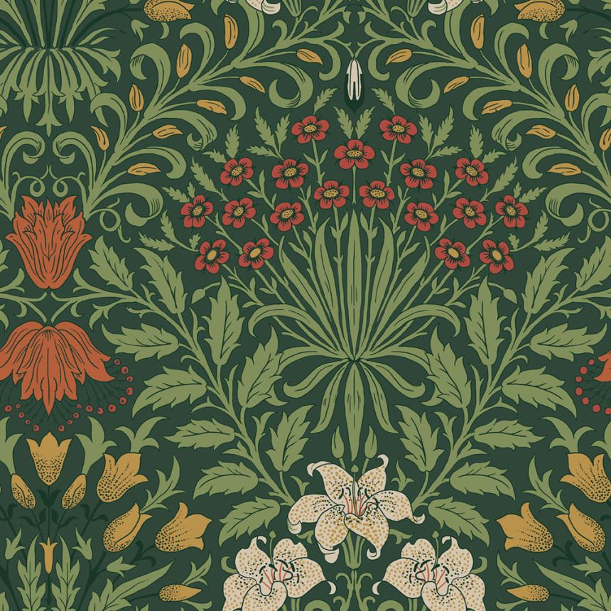 Tapete, Grün, Rot, Blumen, Blätter, 140495, William Morris at Home vol. 2