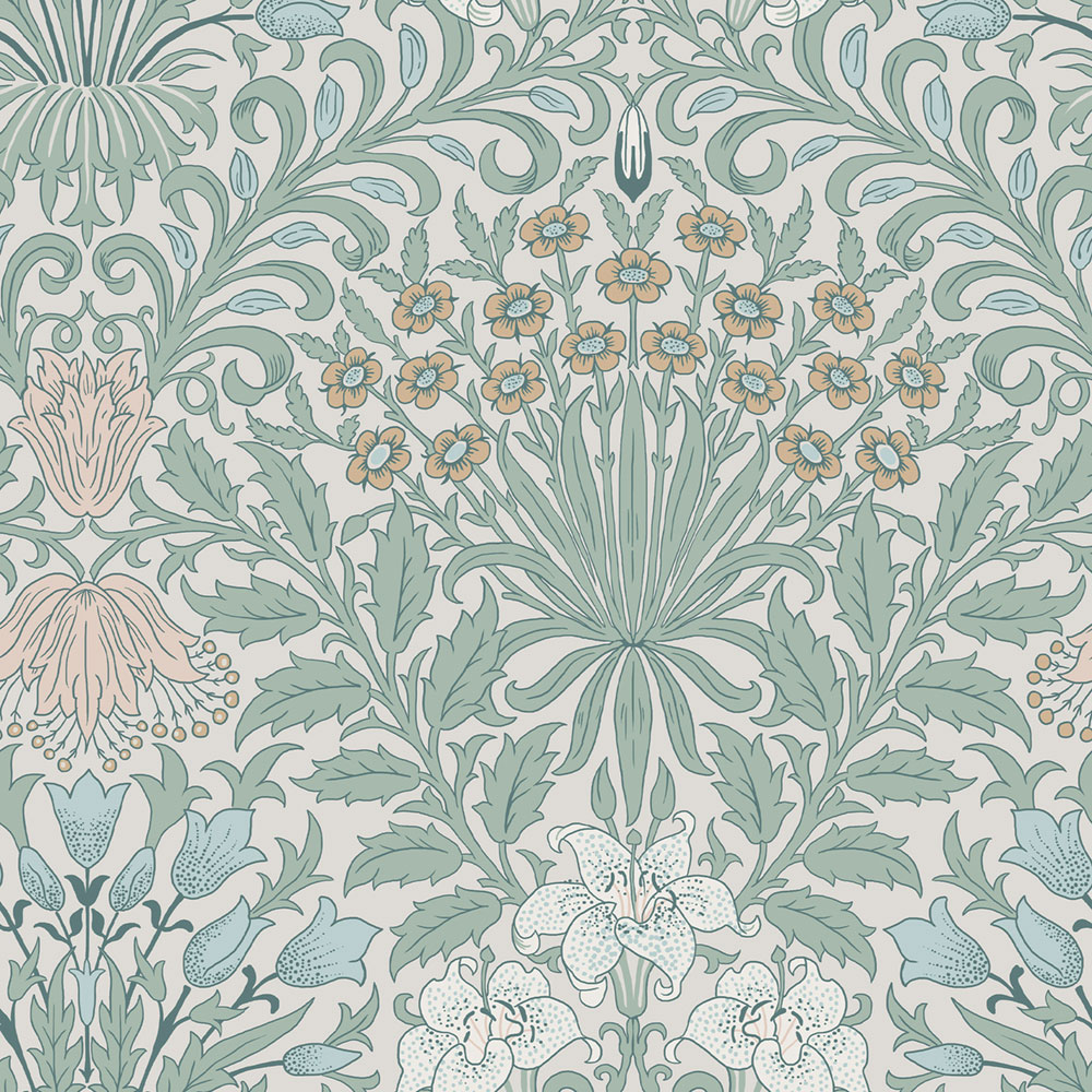 Tapete, Grün, Rosa, Blumen, Blätter, 140496, William Morris at Home vol. 2