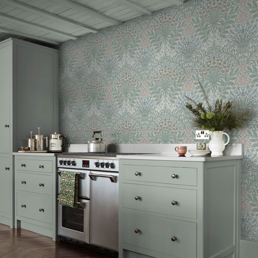 Tapete, Grün, Rosa, Blumen, Blätter, 140496, William Morris at Home vol. 2