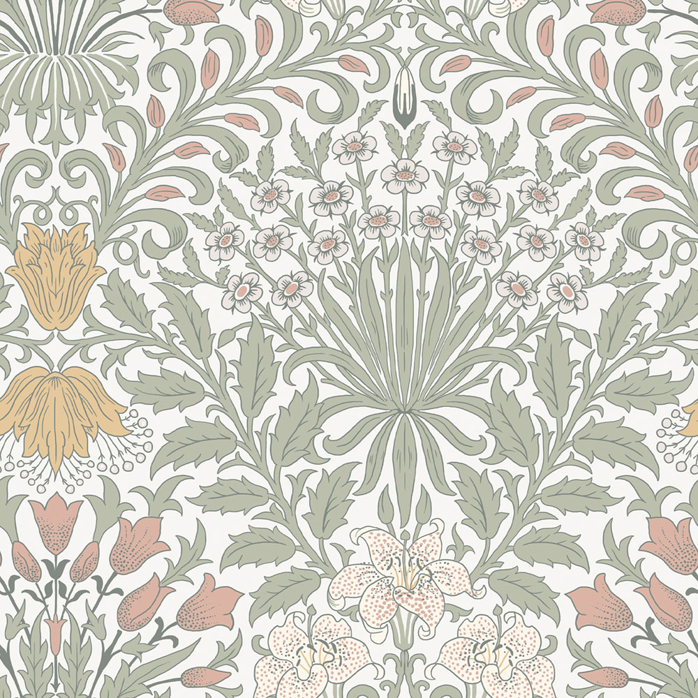 Tapete, Grau, Rosa, Blumen, Blätter, 140497, William Morris at Home vol. 2