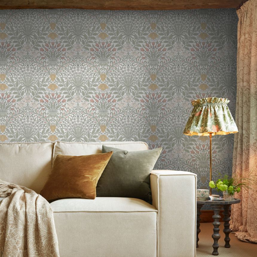 Tapete, Grau, Rosa, Blumen, Blätter, 140497, William Morris at Home vol. 2