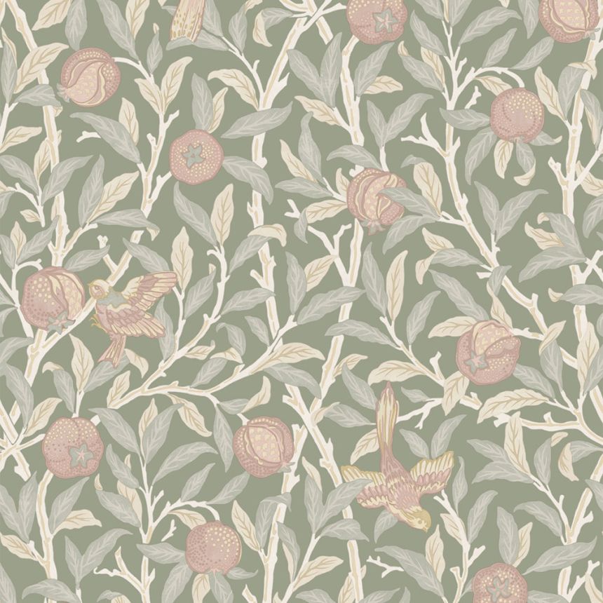 Tapete, Grün, Rosa, Zweige, Vögel, 140502, William Morris at Home vol. 2