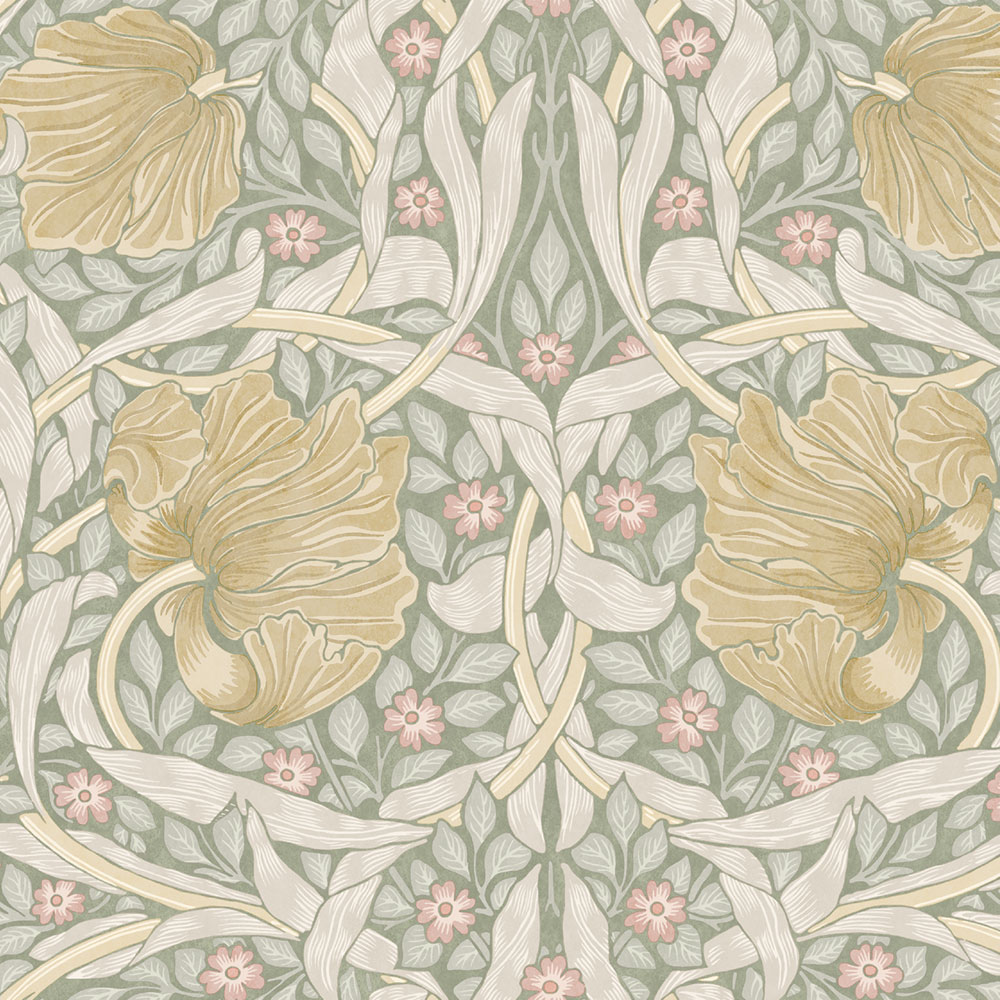 Tapete, Grün, Ocker, Blumen, 140506, William Morris at Home vol. 2