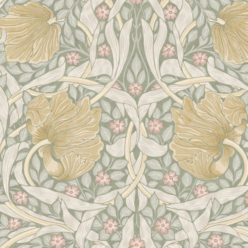Tapete, Grün, Ocker, Blumen, 140506, William Morris at Home vol. 2