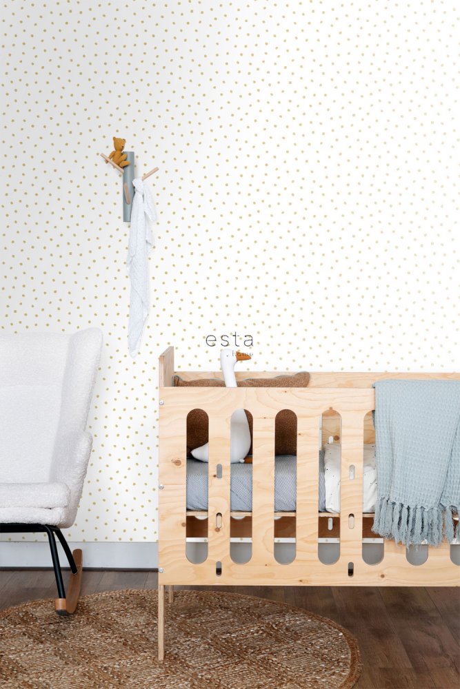 Weiße Vliestapete mit goldenen Punkten 138937, Little Bandits, Black & White, Esta