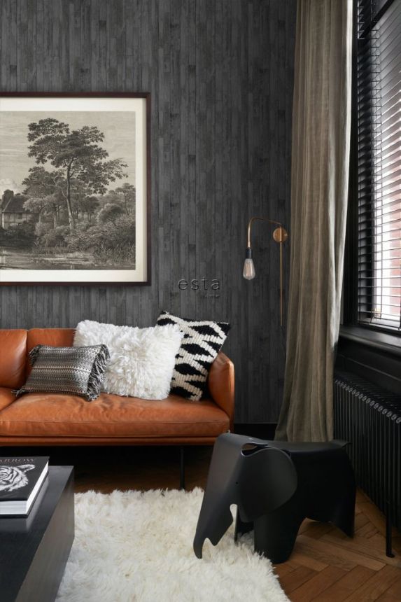 Tapete in schwarzer Holzoptik, 128841, Black & White, Esta