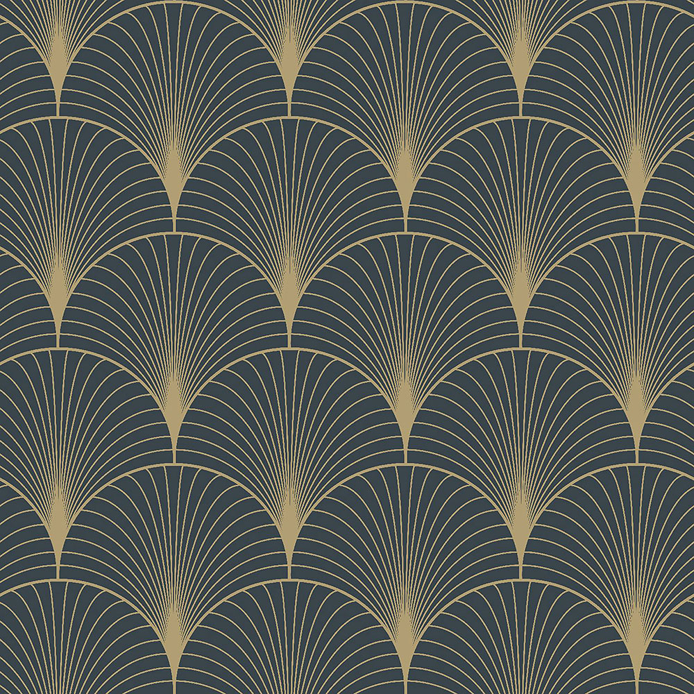 Dunkelblaue geometrische Vliestapete 139231, Art Deco, Esta