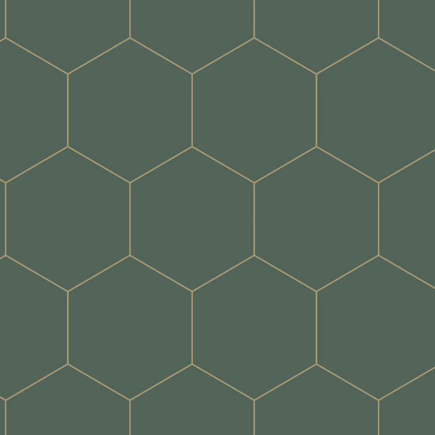 Dunkelgrüne Vliestapete, Sechsecke Muster 139228, Art Deco, Esta