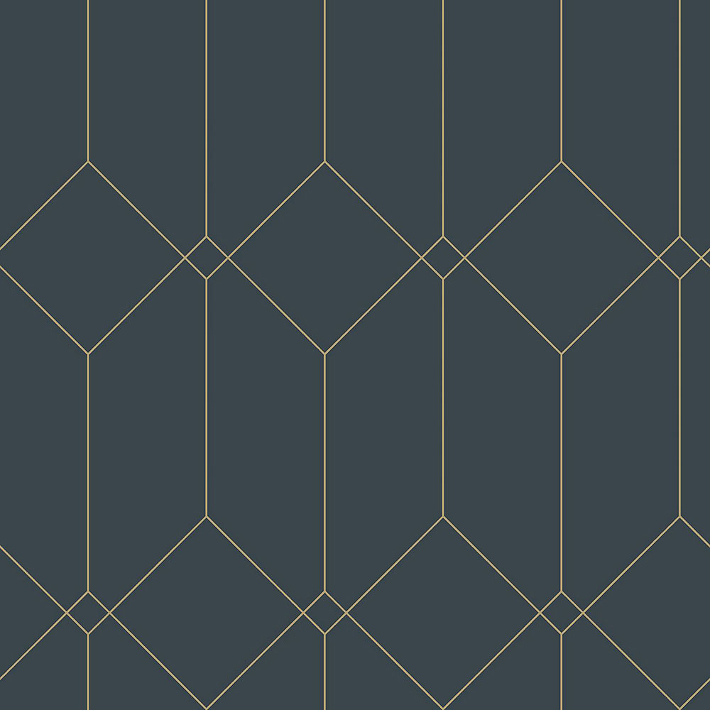 Dunkelblaue geometrische Vliestapete, goldene Linien 139225, Art Deco, Esta