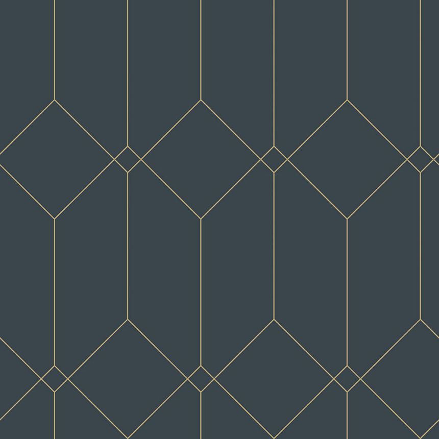 Dunkelblaue geometrische Vliestapete, goldene Linien 139225, Art Deco, Esta