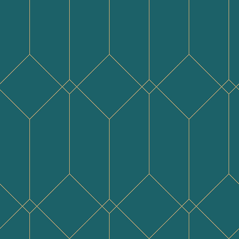Türkisfarbene geometrische Vliestapete, goldene Linien 139224, Art Deco, Esta